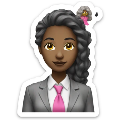 Black woman accountant, with calculator, long back hair, pink suit sticker
