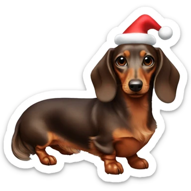 Mini long hair browndachshund dressed like Rudolph sticker