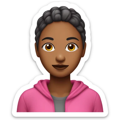 Chica de piel clara y pelo oscuro con un chandal rosa tomando un té bobba sticker