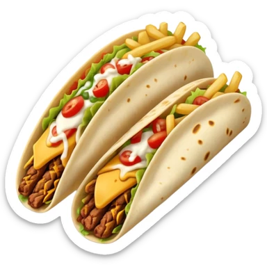 French tacos, grilled wrap with fillings, cheese, and fries sticker