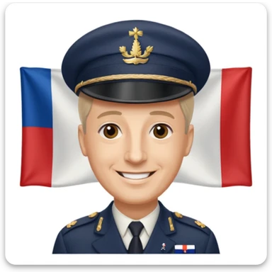 Charles de Gaulle emoji smiling with French flag background, wearing kepi hat sticker