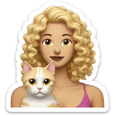 curly blonde woman with a cat sticker