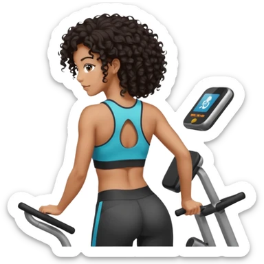 Treino de academia mulher morena de cabelos cacheados caindo nas costas sticker