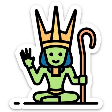 Egyptian god Osiris with green skin, Atef crown, mummified body, holding crook and flail sticker