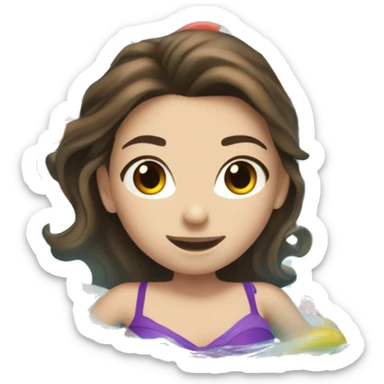 Brunette hair white girl floating in the pool, wearing a tube around her. Half pool half girl sticker