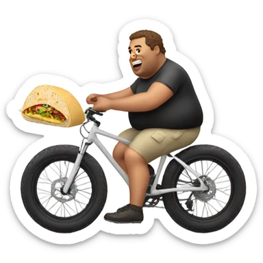 Fat white bike rider eating a burrito sticker