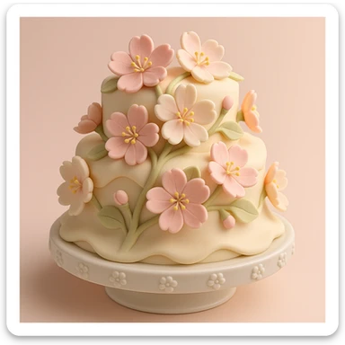 sakura cherry blossom, fondant cake art style sticker