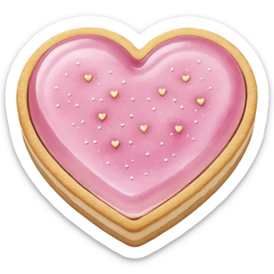 Realistic shortbread cookie in the shape of a heart with pale pink jelly middle filling and sprinkled powder sugar on top. sticker