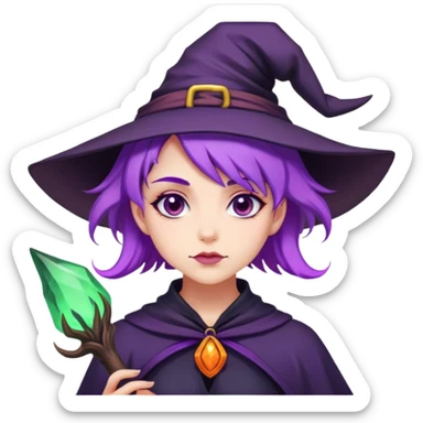  witch girl purple hair sticker