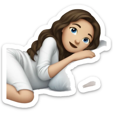Brunette girl with blue eyes sleeping in white pajamas sticker