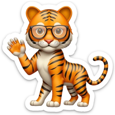 un tigre con gafas oscuras parado en dos patas bravo con la mano en la derecha en la pose: Firme sticker