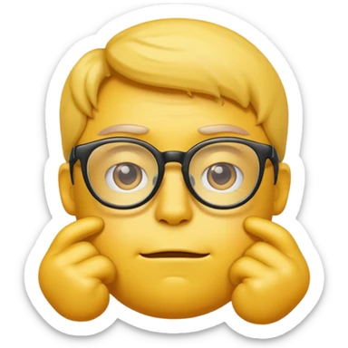 yellow emoji wearing glasses and thinking not smiling- not a person. Just an emoji sticker