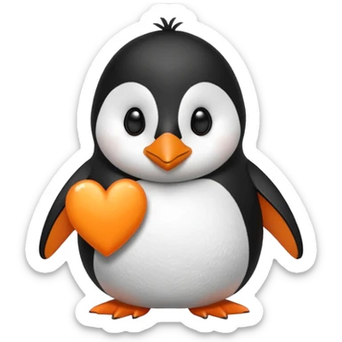 orange heart with a penguin face in the centre sticker