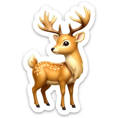 cinematic-[deer]-realistic-full-body-standing on all fours-emoji,-tail-tucked-close,-head-tilted-dramatically,-sleek-[fawn]-fur,-simplified-yet-realistic-focused-features,-highly-detailed,-glowing-with-an-almost-sarcastic-glow big antlers sticker