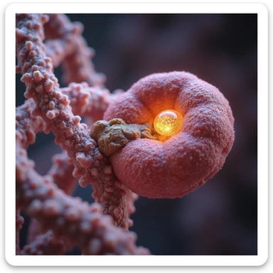 hyperrealistic and scientific 4K visualization of fatty acid transport process from cytoplasm to mitochondrion, highlighting carnitine and cellular structures sticker