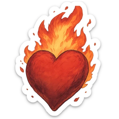 dramatic heart, ghibli style, no background sticker