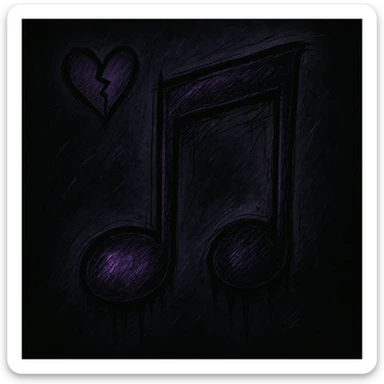 emo-style music note, black and purple, moody sticker