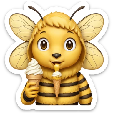 honeybee with ice cream in hand sticker