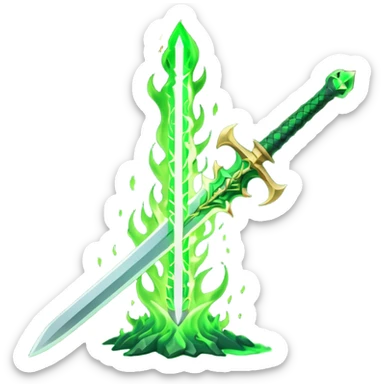 sword burning green flame sticker