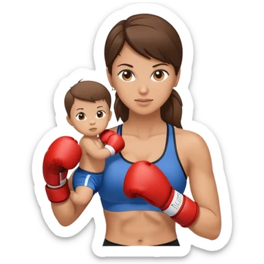 Light brunette fit mom boxing with baby boy sticker