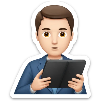 a man looks at the text from the prompter sticker