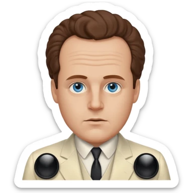 Sergei Eisenstein with blue eyes, brown hair, ivory suit  sticker