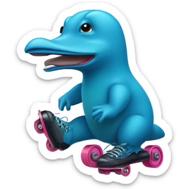 Blue Platypus wearing roller skates sticker