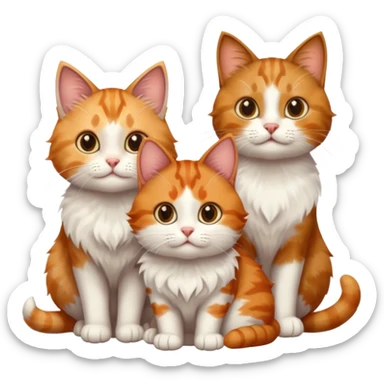 3 cats different colours including brown tabby and white, light patchy calico, and ginger and white sticker