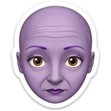 make her skin purple, she has no hair and her eyelashes are huge and she's old sticker