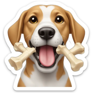 Dog with a bones in mouth sticker