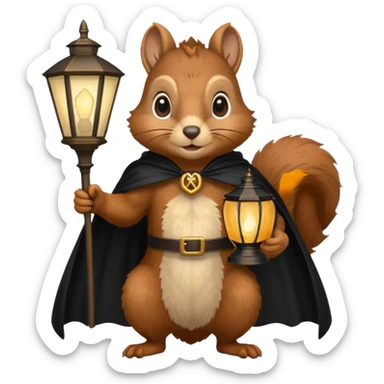 squirrel holding lamp light with black cape sticker