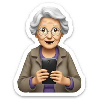 old woman taking a picture with a phone sticker