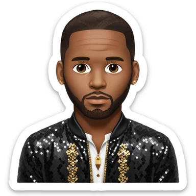 R. Kelly with dark brown hair, black sequin outfit sticker