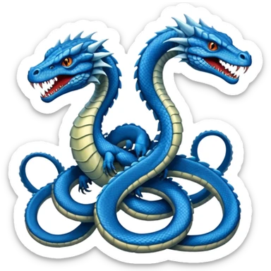 blue hydra, strong reptilian body with multiple serpent-like heads rising from its neck sticker