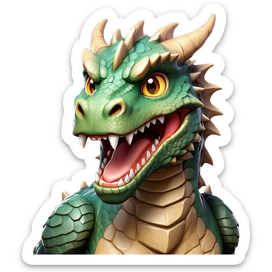 Cinematic Comical Giant Rock Dragon Portrait Emoji, Head tilted dramatically with an exaggeratedly amused expression, featuring a striking, chiseled body with bold stone textures and wide, expressive eyes brimming with playful geologic mischief; rendered with vivid, lifelike detail and dynamic, natural shadows, high shine, dramatic yet humorous, styled with an air of cheeky ancient solidity, soft glowing outline, capturing the essence of a spirited and over‐the‐top stone giant that looks ready to rumble with timeless mirth! sticker