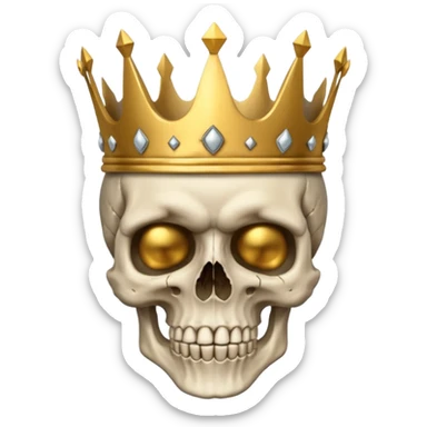 a skull face with a crown with ands on its skull sticker