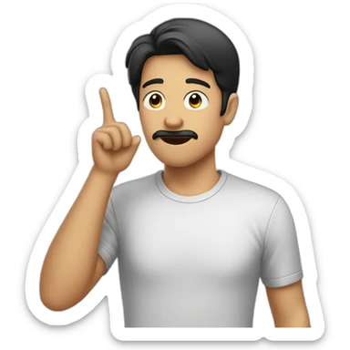 A guy with his finger in his mouth making the silence sign, black hair sticker
