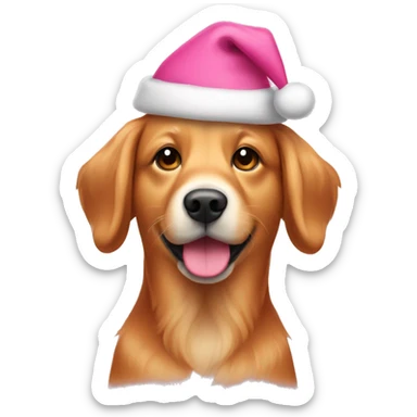 Red golden retriever with pink christmas hat sticker