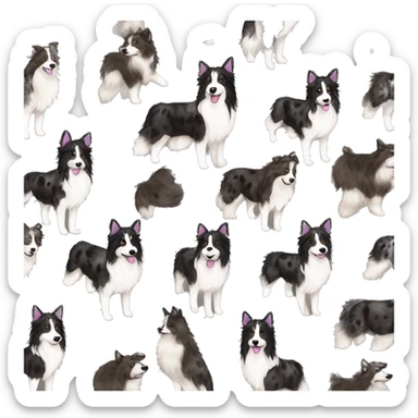  Black spotted brindle collie husky fluffy ears and holographic harness running sticker