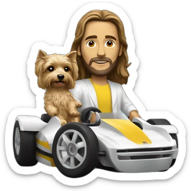 Rio jesus-statue holding a yorkie while driving f1 car sticker