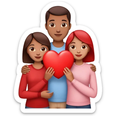 family of three with a big red heart, neutral background sticker