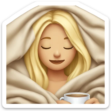 Blonde girl inside a blanket sipping coffee eyes closed sticker