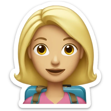 blonde woman with luggage sticker