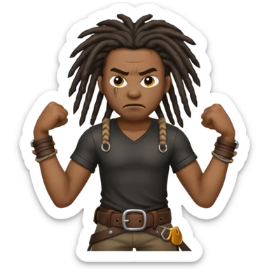 a angry black man with dreads too the side slanging back and forth a belt sticker