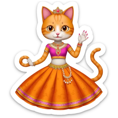 Funny cat wear lehnga with long acrilic nails sticker