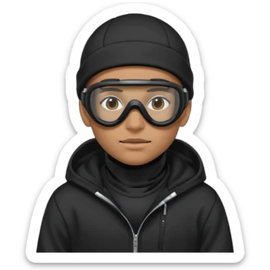 skier with black goggles hoodie and face mask looking stylish like an underground rapper sticker