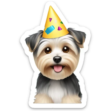 Morkie with party hat sticker