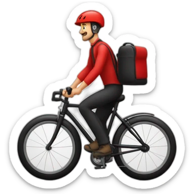 Homme en tenue rouge sur un vélo noir vélo avec un sac rouge cubique, carré sticker