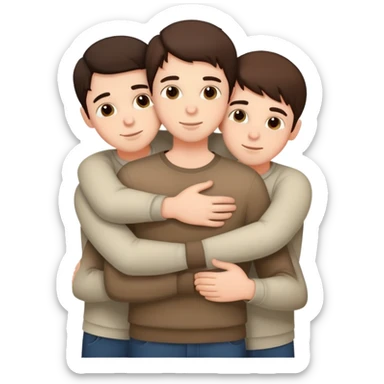Three young brunette brothers hugging each other sticker