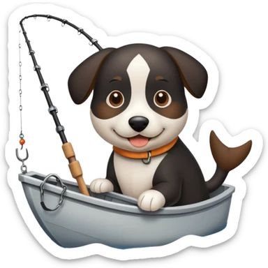 Black white and brown dog fishing sticker